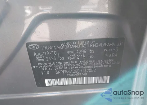 2011 Hyundai Sonata Gls из США, поврежденный, VIN 5NPEB4AC9BH132082